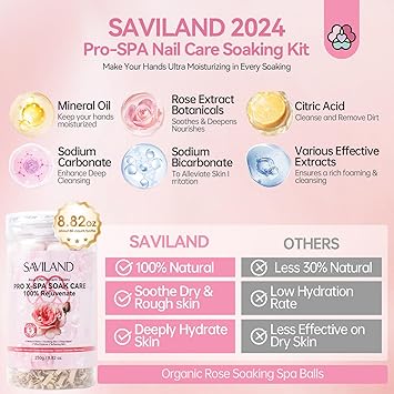 Saviland SAVILAND Rose Effervescent Tablets with Essential Oils ProSPA Mineral Oil Sodium Bicarbonate Tablets Soak Balls for Remove Dead Skin Cuticle Moisturize Soften Hand Foot Calluses NailLover Athletes  - Image 2