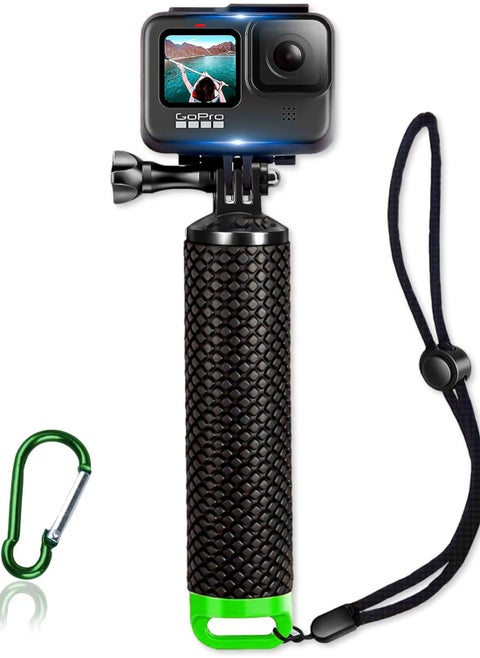 Waterproof Floating Hand Grip Compatible with GoPro Hero 12 11 10 9 8 7 6 5 4 3+ 2 1 Session Black Silver Camera Handler & Handle Mount Accessories Kit for Water Sport and Action Cameras (GREEN)