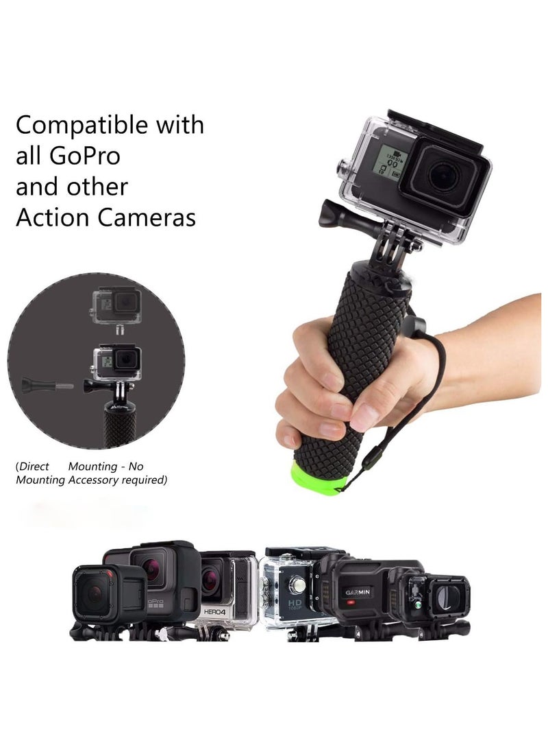 Waterproof Floating Hand Grip Compatible with GoPro Hero 12 11 10 9 8 7 6 5 4 3+ 2 1 Session Black Silver Camera Handler & Handle Mount Accessories Kit for Water Sport and Action Cameras (GREEN)