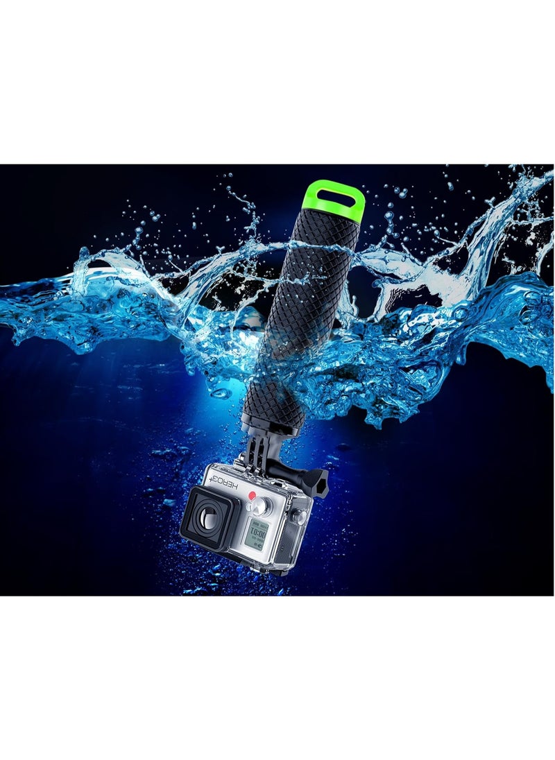Waterproof Floating Hand Grip Compatible with GoPro Hero 12 11 10 9 8 7 6 5 4 3+ 2 1 Session Black Silver Camera Handler & Handle Mount Accessories Kit for Water Sport and Action Cameras (GREEN)