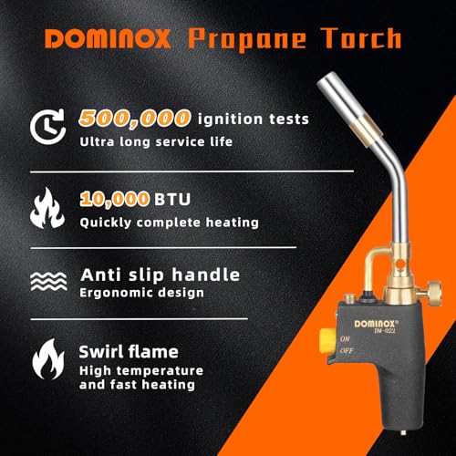 DOMINOX Propane Torch Head, High Intensity Torch Head Trigger Start Gas Torch, Map Gas Torch Kit for Propane, Map and Mapp Gas, Mapp Gas Torch for Soldering, Welding, Cooking (Not Included Gas Tank) - Image 2