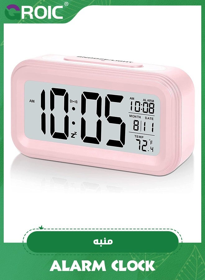 GROIC Battery Operated LCD Digital Alarm Clock Smart Sensor Night Light with Snooze, Date, Temperature, 12/24Hr Switchable,LED Digital Sleep Smart Watch - Image 1