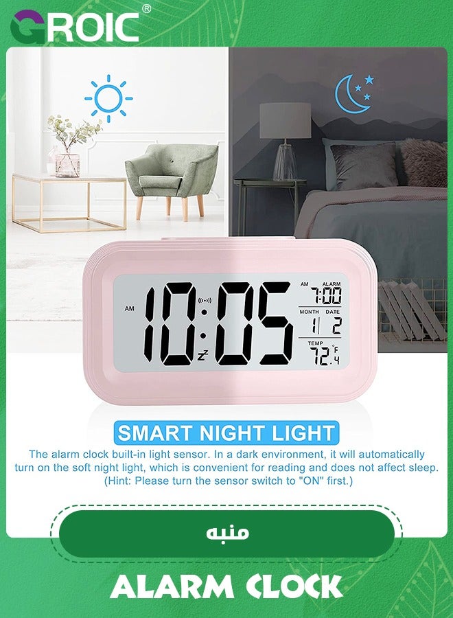 GROIC Battery Operated LCD Digital Alarm Clock Smart Sensor Night Light with Snooze, Date, Temperature, 12/24Hr Switchable,LED Digital Sleep Smart Watch - Image 3