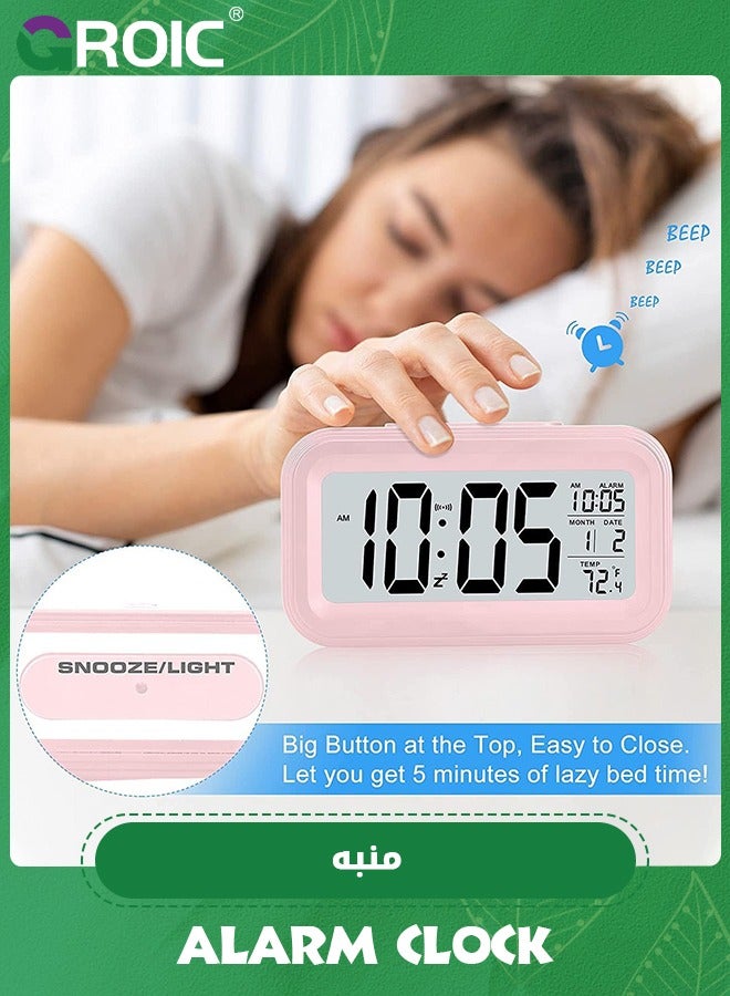 GROIC Battery Operated LCD Digital Alarm Clock Smart Sensor Night Light with Snooze, Date, Temperature, 12/24Hr Switchable,LED Digital Sleep Smart Watch - Image 4
