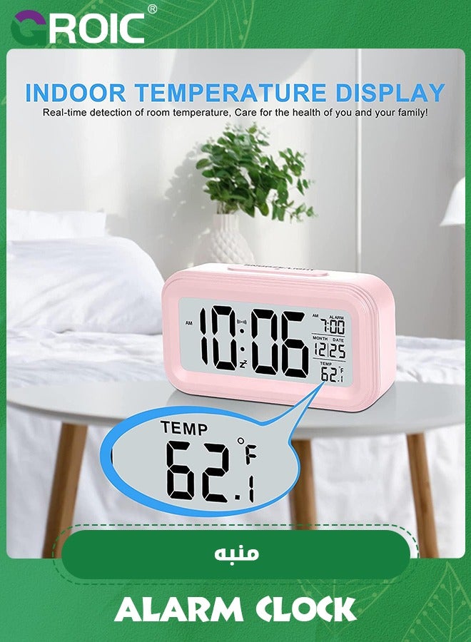 GROIC Battery Operated LCD Digital Alarm Clock Smart Sensor Night Light with Snooze, Date, Temperature, 12/24Hr Switchable,LED Digital Sleep Smart Watch - Image 5