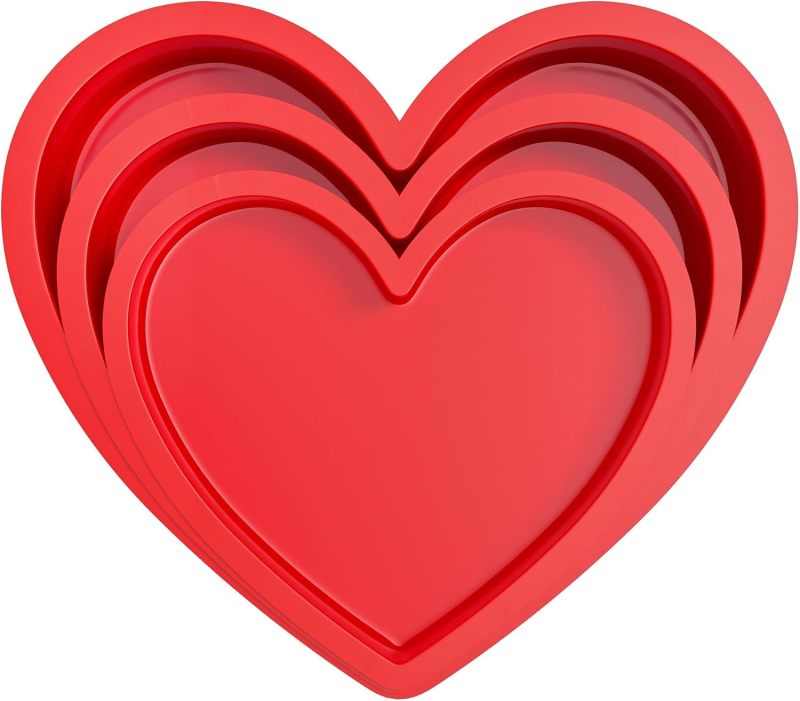 Heart Shaped Silicone Mold: 10-Inch 8-Inch 6-Inch Red - Food-Grade Silicone For Easy Release, High-Temperature Resistant Up To 420°C, Easy-To-Clean Smooth Surface - For Baking Enthusiasts, Family Gath - Image 1