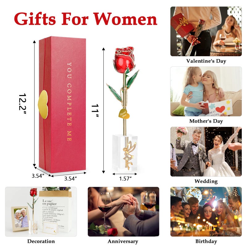 ihoomee 24k Gold Dipped Real Rose  for Her/Girlfriend  Forever 24k Rose with Crystal Stand  Handmade Gifts for Women Wife Mom on Valentines Day Birthday Anniversary Mother's Day - Image 4