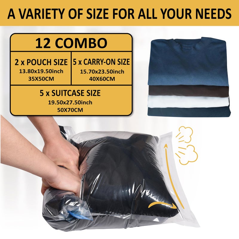 Cozy Essential Compression Bags for Travel - Travel Essentials - 12 Pack Space Saver Plastic Packaging Bags - No Vacuum Needed - Compression Packing Bags for Cruise Accessories - Image 3