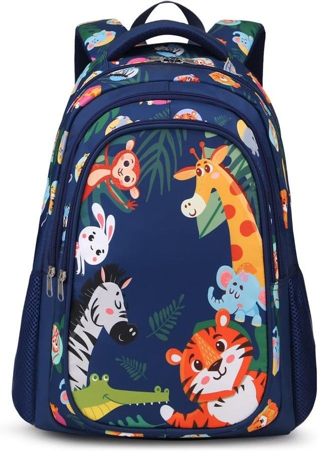 Frantic Waterproof Polyester 26 L 3 Compartment School Backpack With Pencil/Staionery Pouch School Bag Class 1 to 8 Daypack Picnic Bag For School Going Boys & Girls(RR_Full_Blue_Animals_24_A) - Image 1