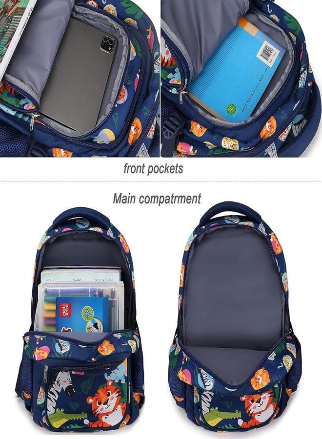 Frantic Waterproof Polyester 26 L 3 Compartment School Backpack With Pencil/Staionery Pouch School Bag Class 1 to 8 Daypack Picnic Bag For School Going Boys & Girls(RR_Full_Blue_Animals_24_A) - Image 3