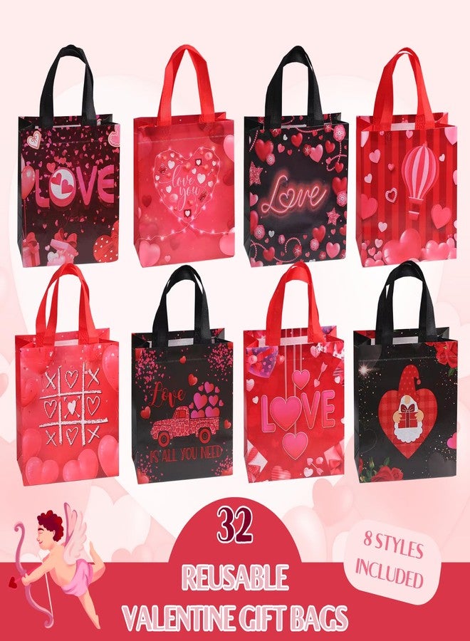 Corbekel 32 Pieces Valentines Day Gift Bags Bulk, Reusable Valentines Day Goodie Tote Bags with Handle in 8 Styles, Non Woven Heart Goodie Bag for Valentine's Day, Anniversaries, Wedding, Birthday - Image 2
