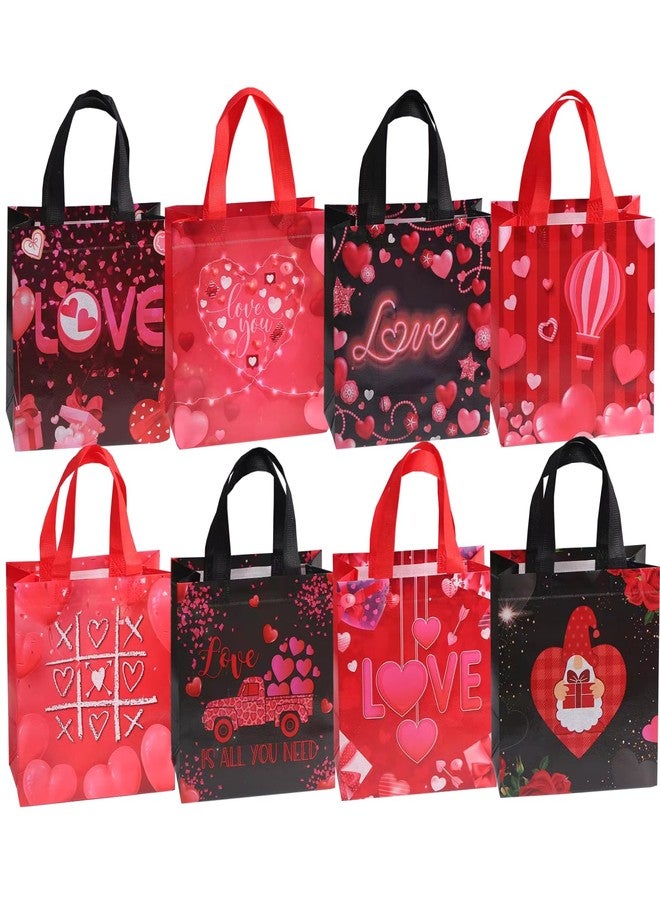 Corbekel 32 Pieces Valentines Day Gift Bags Bulk, Reusable Valentines Day Goodie Tote Bags with Handle in 8 Styles, Non Woven Heart Goodie Bag for Valentine's Day, Anniversaries, Wedding, Birthday - Image 1