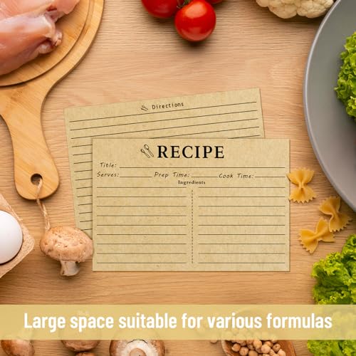 LOTMER 100 Sheets Recipe Cards, 4x6 Inch Vintage Recipe Cards, Suitable for Recording Recipes, Design Recipes and Kitchen Diaries (Brown) - Image 4