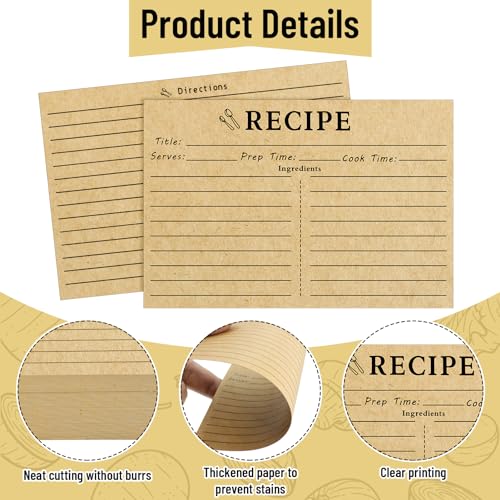 LOTMER 100 Sheets Recipe Cards, 4x6 Inch Vintage Recipe Cards, Suitable for Recording Recipes, Design Recipes and Kitchen Diaries (Brown) - Image 3