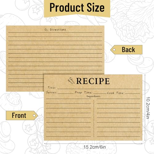 LOTMER 100 Sheets Recipe Cards, 4x6 Inch Vintage Recipe Cards, Suitable for Recording Recipes, Design Recipes and Kitchen Diaries (Brown) - Image 2