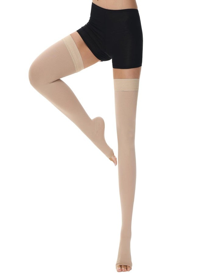 Ailaka Thigh High Medical Compression Stockings for Women Men, Open Toe Firm 20-30 mmHg Graduated Compression with Silicone Band for Varicose Veins, Edema, Post-Surgery - Image 1