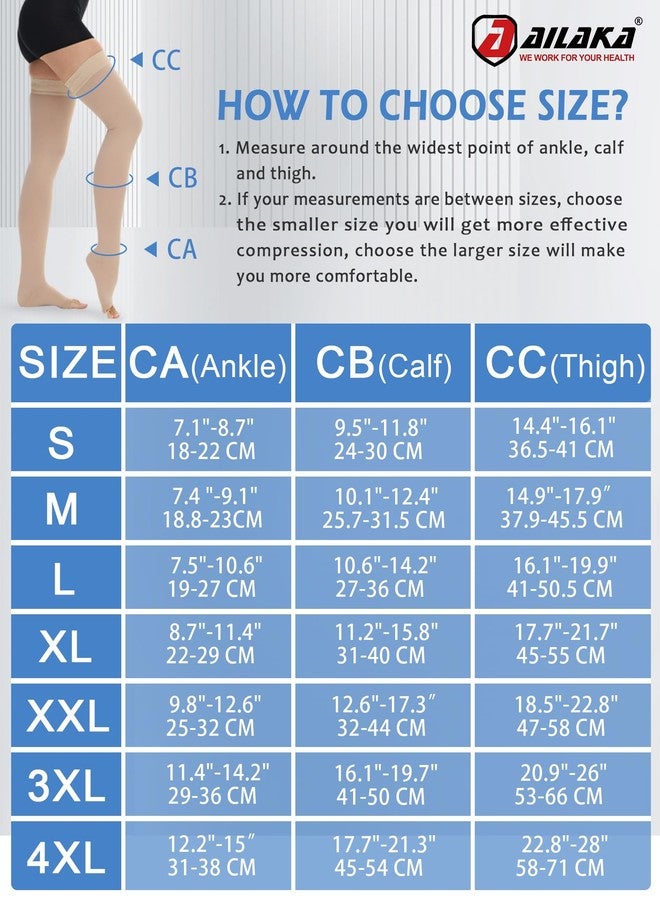 Ailaka Thigh High Medical Compression Stockings for Women Men, Open Toe Firm 20-30 mmHg Graduated Compression with Silicone Band for Varicose Veins, Edema, Post-Surgery - Image 4