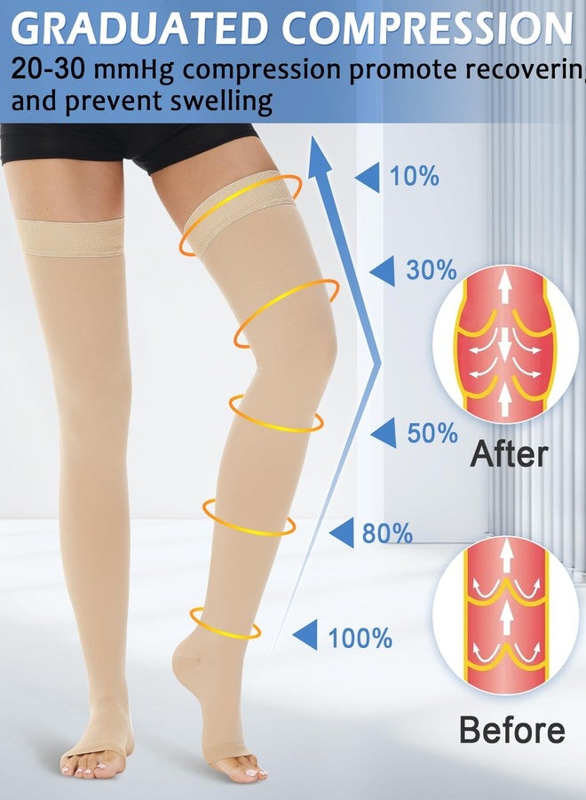 Ailaka Thigh High Medical Compression Stockings for Women Men, Open Toe Firm 20-30 mmHg Graduated Compression with Silicone Band for Varicose Veins, Edema, Post-Surgery - Image 2