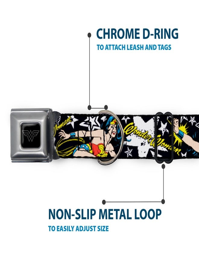Buckle Down Buckle-Down Seatbelt Buckle Dog Collar - Wonder Woman/Stars Black/White - 1.5" Wide - Fits 18-32" Neck - Large - Image 5