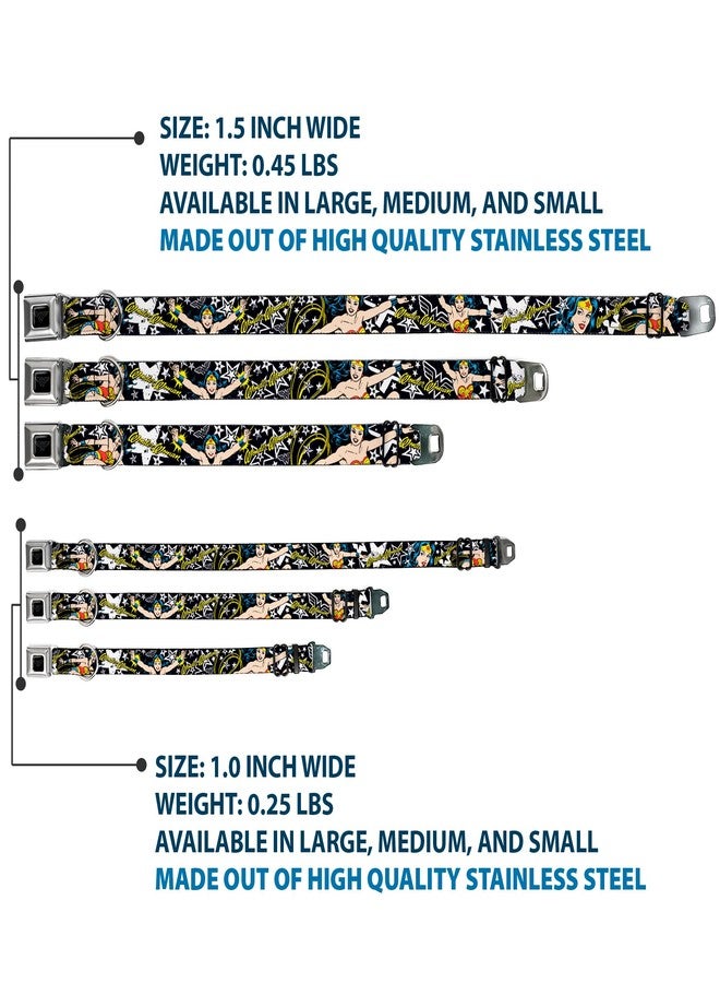 Buckle Down Buckle-Down Seatbelt Buckle Dog Collar - Wonder Woman/Stars Black/White - 1.5" Wide - Fits 18-32" Neck - Large - Image 3