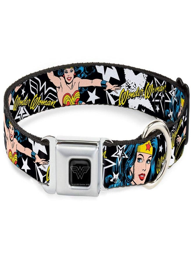 Buckle Down Buckle-Down Seatbelt Buckle Dog Collar - Wonder Woman/Stars Black/White - 1.5" Wide - Fits 18-32" Neck - Large - Image 1