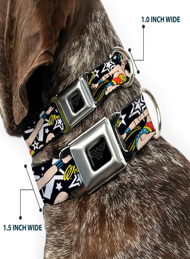Buckle Down Buckle-Down Seatbelt Buckle Dog Collar - Wonder Woman/Stars Black/White - 1.5" Wide - Fits 18-32" Neck - Large - Image 2