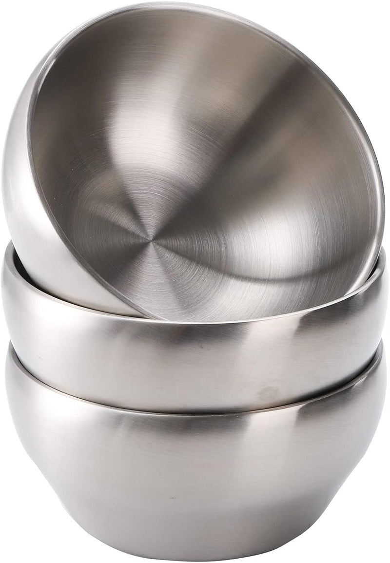 Youeon 3 Pack 28Oz/800ml SUS304 Brushed Stainless Steel Bowls, Double Wall Insulated Bowls, Stainless Steel Soup Bowl for Cereal, Ice Cream, Noodle, 6 Inch/15 cm Bowl Set for Serving, Dishwasher Safe - Image 1