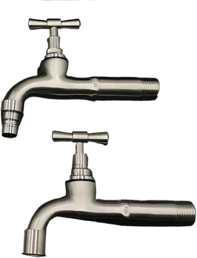 صنبور مياه طويل من الفولاذ المقاوم للصدأ 2 قطعة صنبور حائط للحوض حمام غسالة ملابس - Image 1