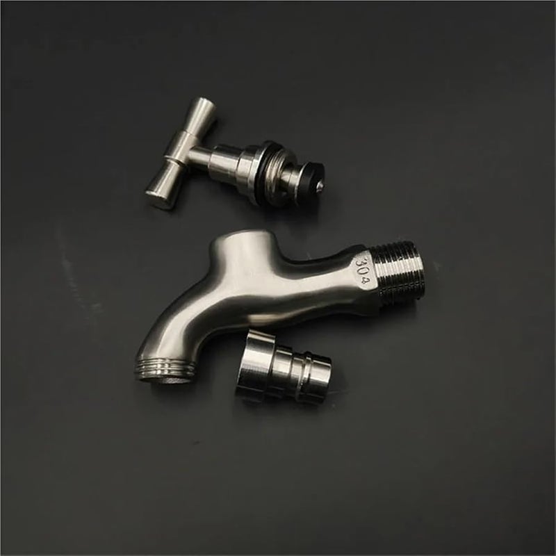 صنبور مياه طويل من الفولاذ المقاوم للصدأ 2 قطعة صنبور حائط للحوض حمام غسالة ملابس - Image 5