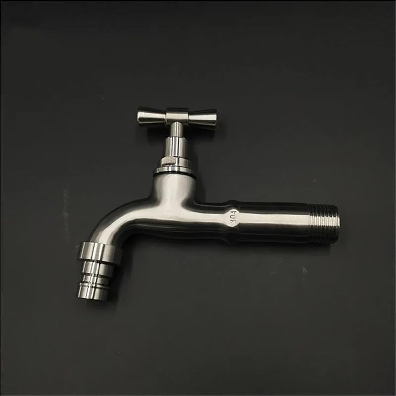 صنبور مياه طويل من الفولاذ المقاوم للصدأ 2 قطعة صنبور حائط للحوض حمام غسالة ملابس - Image 3