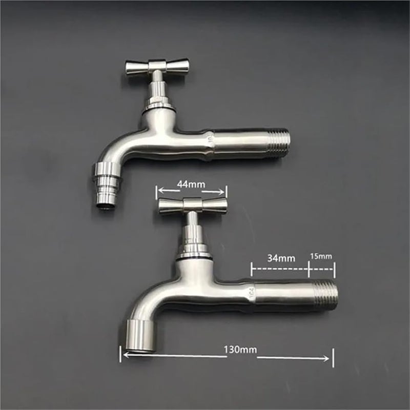 صنبور مياه طويل من الفولاذ المقاوم للصدأ 2 قطعة صنبور حائط للحوض حمام غسالة ملابس - Image 4