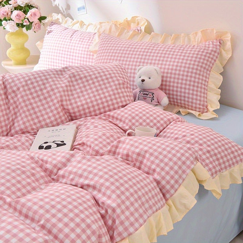 Blue Easy Striped Minimalist Style Bed Sheet 4pcs Set (1 Duvet Cover + 1 Bed Sheet + 2 Pillowcases Combination) Chemical Fiber Fabric Soft Machine Washable All Seasons Available Does Not Include Duvet Insert And Pillow Insert - Image 5