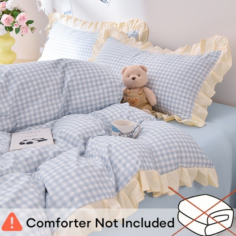 Blue Easy Striped Minimalist Style Bed Sheet 4pcs Set (1 Duvet Cover + 1 Bed Sheet + 2 Pillowcases Combination) Chemical Fiber Fabric Soft Machine Washable All Seasons Available Does Not Include Duvet Insert And Pillow Insert - Image 3