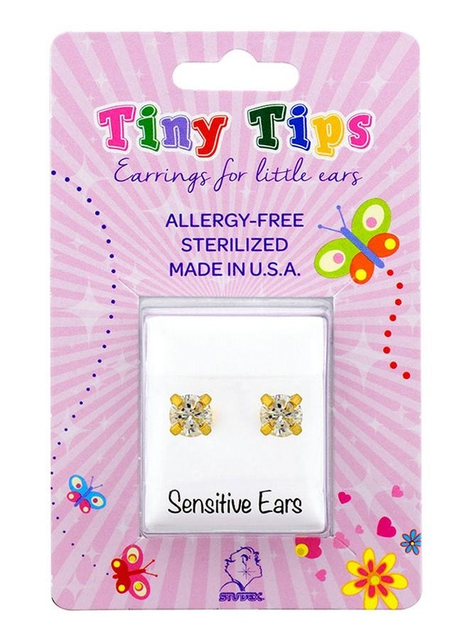 Studex - 4MM Cubic Zirconia 24K Pure Gold Plated Ear Studs For Kids - Image 1