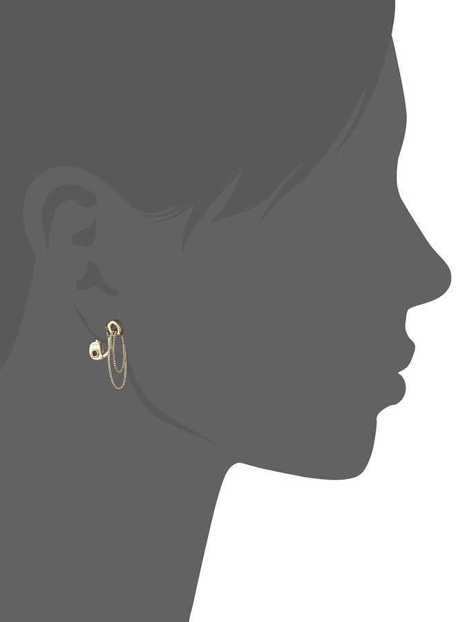 Napier "Sparkling Links" Gold-Tone Textured Double Drop Doorknocker Clip-On Earrings - Image 2