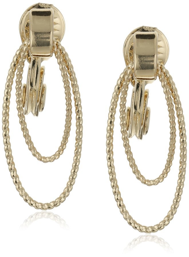 Napier "Sparkling Links" Gold-Tone Textured Double Drop Doorknocker Clip-On Earrings - Image 1