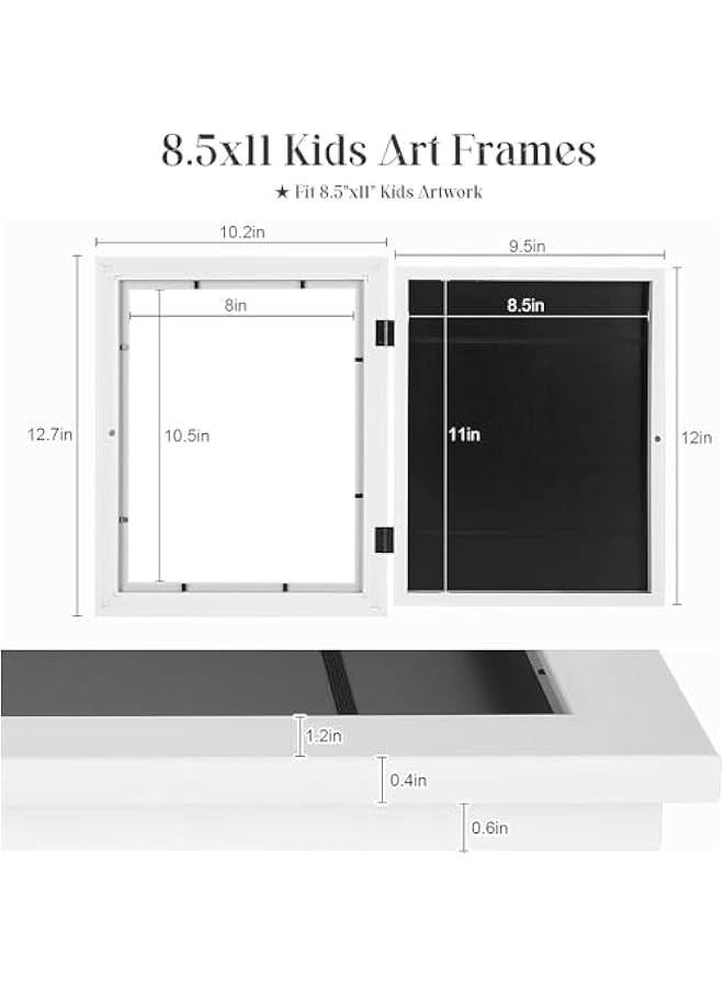 HOOKOR Kids Art Frames, 8.5x11 Front Opening Kids Artwork Frames Changeable, Artwork Display Storage Frame for Wall,Kids Drawings Storage Holds 100 A4 Pcs for 3D Picture,Children Drawing (white) - Image 2
