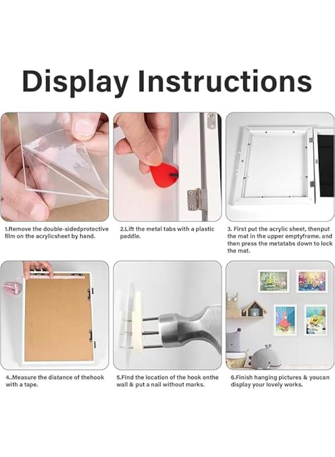 HOOKOR Kids Art Frames, 8.5x11 Front Opening Kids Artwork Frames Changeable, Artwork Display Storage Frame for Wall,Kids Drawings Storage Holds 100 A4 Pcs for 3D Picture,Children Drawing (white) - Image 5