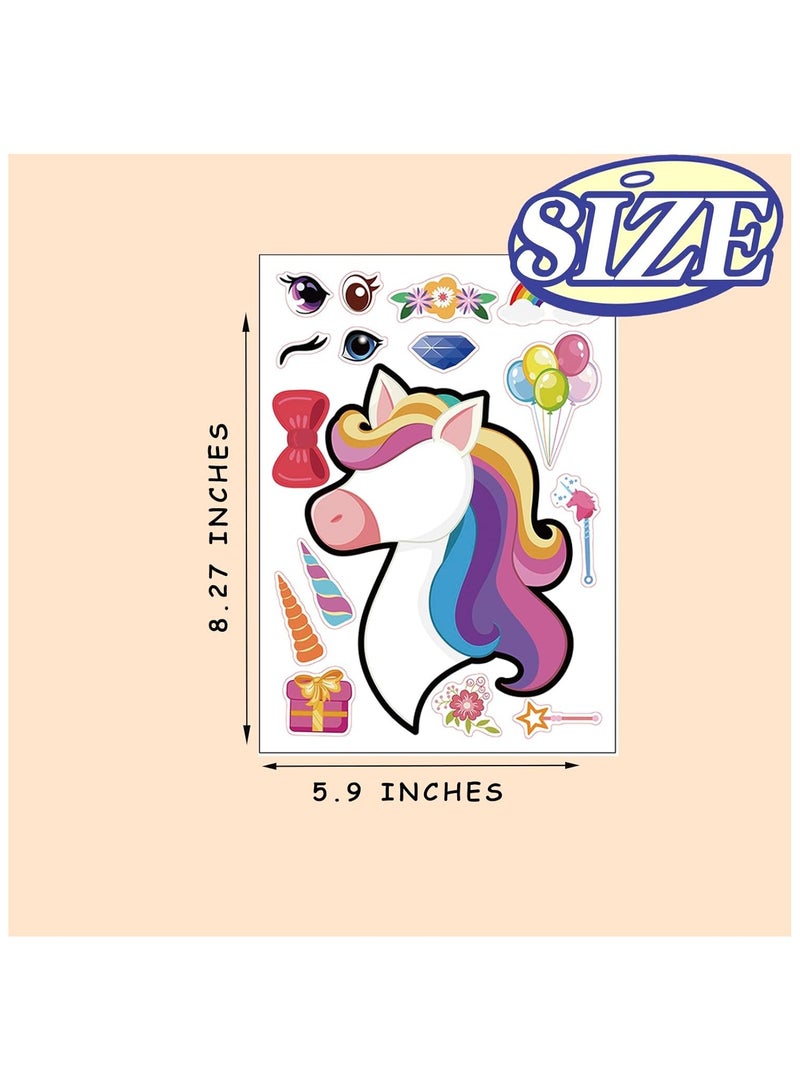 24 Sheets Valentine Gift for Kids Unicorn Kids Stickers Make-a-face Stickers Make Your Own Sticker Sheets for Toddlers Gifts Kids Party Favor Supplies Craft - Image 2