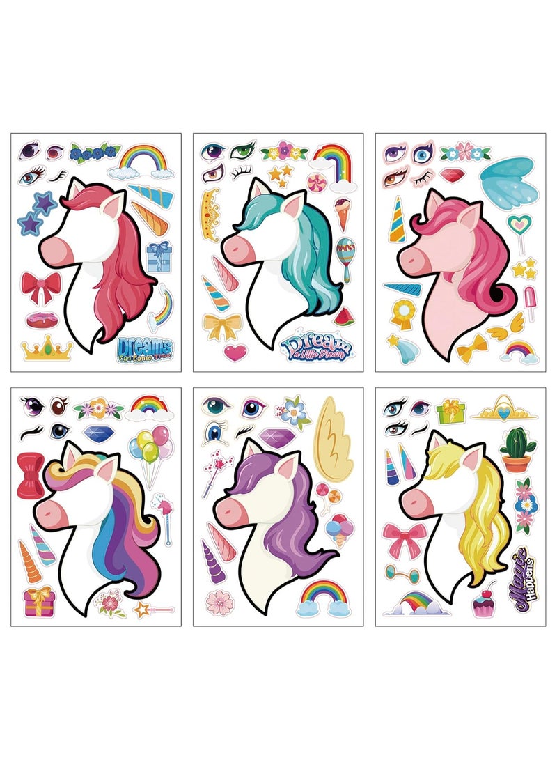 24 Sheets Valentine Gift for Kids Unicorn Kids Stickers Make-a-face Stickers Make Your Own Sticker Sheets for Toddlers Gifts Kids Party Favor Supplies Craft - Image 1