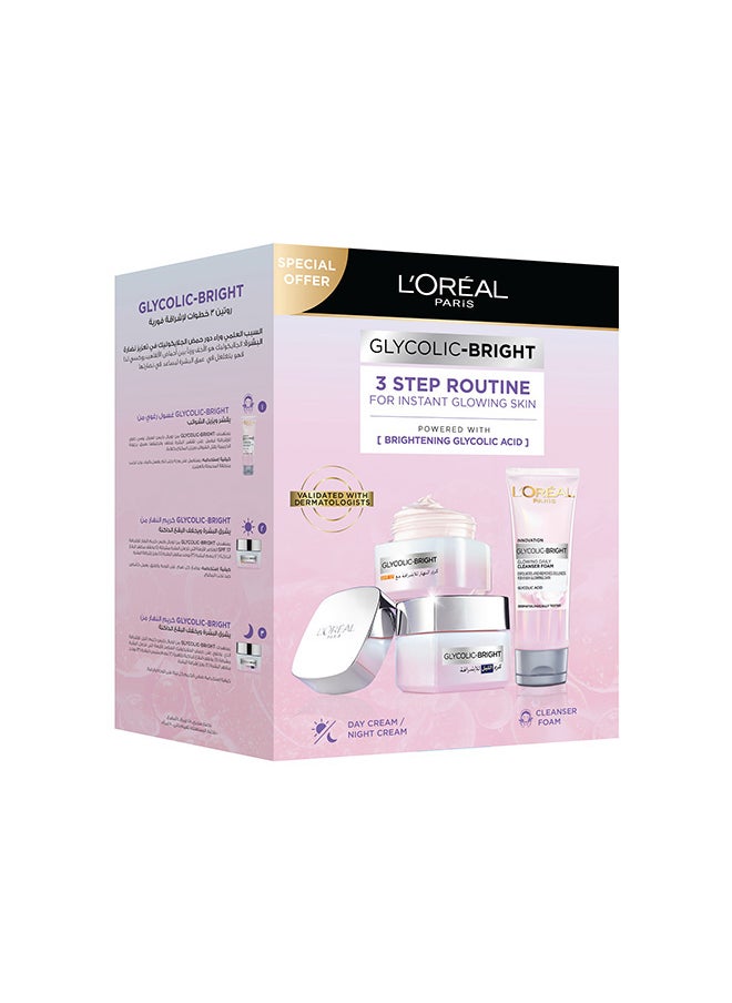 L'OREAL PARIS Glycolic Bright Day Cream 50ML, Night Cream 50ML, Cleansing Foam 100ML  - Image 2