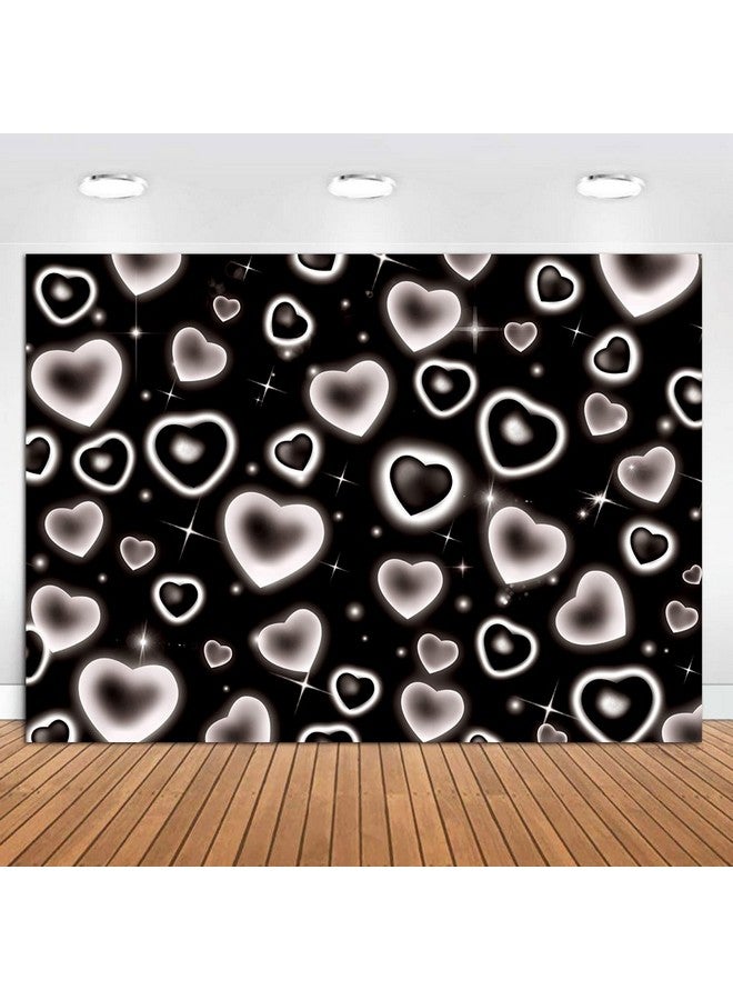 Qian Early 2000S Themed Backdrop For Photography 7X5Ft 90S Birthday Party Decoration Black Love Heart Old School Photo Background Valentines Day Photoshoot Banner - Image 1