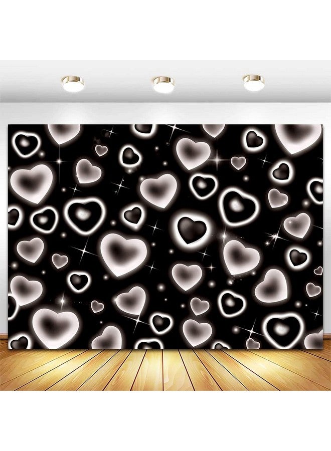 Qian Early 2000S Themed Backdrop For Photography 7X5Ft 90S Birthday Party Decoration Black Love Heart Old School Photo Background Valentines Day Photoshoot Banner - Image 3