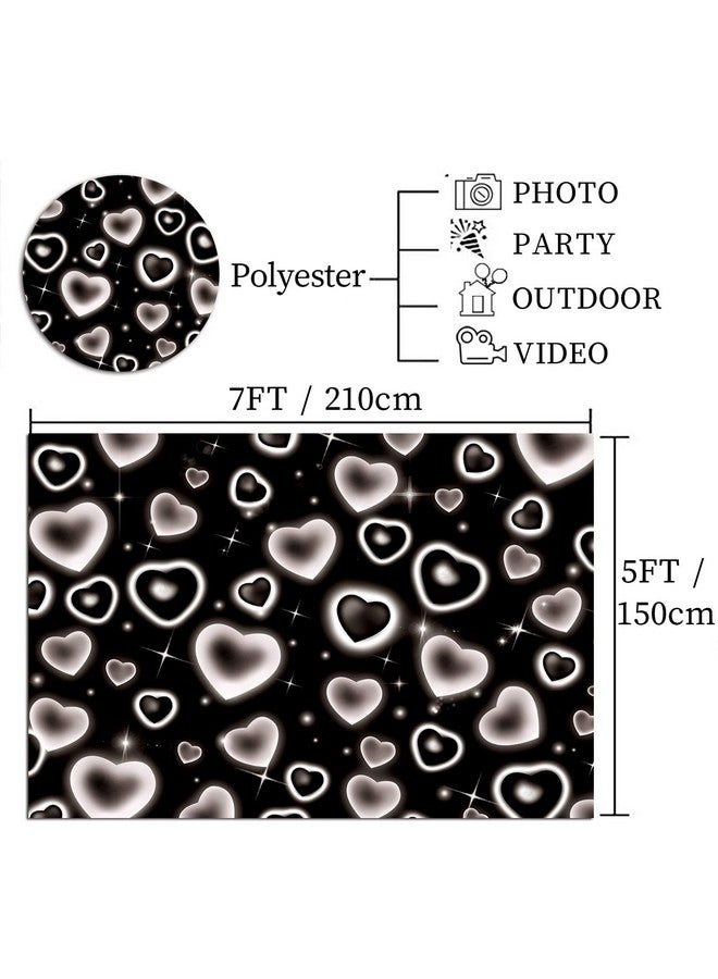 Qian Early 2000S Themed Backdrop For Photography 7X5Ft 90S Birthday Party Decoration Black Love Heart Old School Photo Background Valentines Day Photoshoot Banner - Image 5