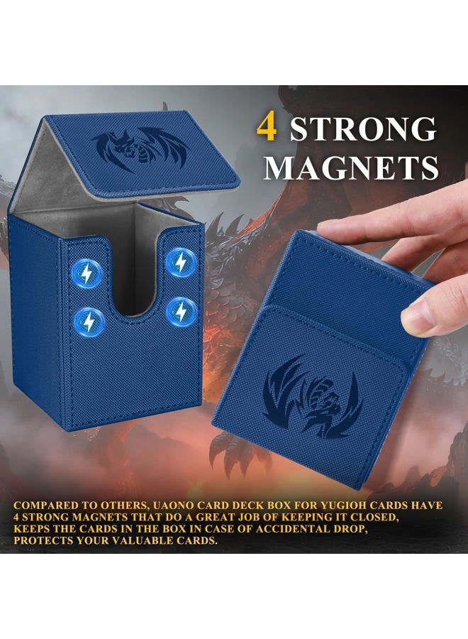 UAONO Card Deck Box for Yugioh MTG, 100+ Deck Case with 2 Dividers Fits TCG CCG PTCG, PU Leather Strong Magnet Card Storage Box Compatible with Magic Commander Trading Cards (Navy, Sky Dragon) - Image 4