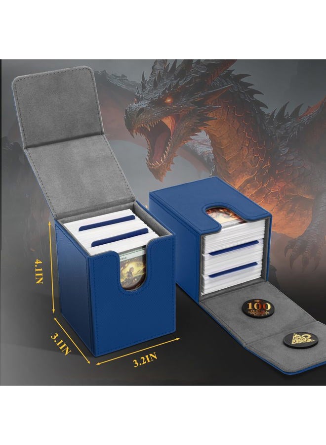 UAONO Card Deck Box for Yugioh MTG, 100+ Deck Case with 2 Dividers Fits TCG CCG PTCG, PU Leather Strong Magnet Card Storage Box Compatible with Magic Commander Trading Cards (Navy, Sky Dragon) - Image 5