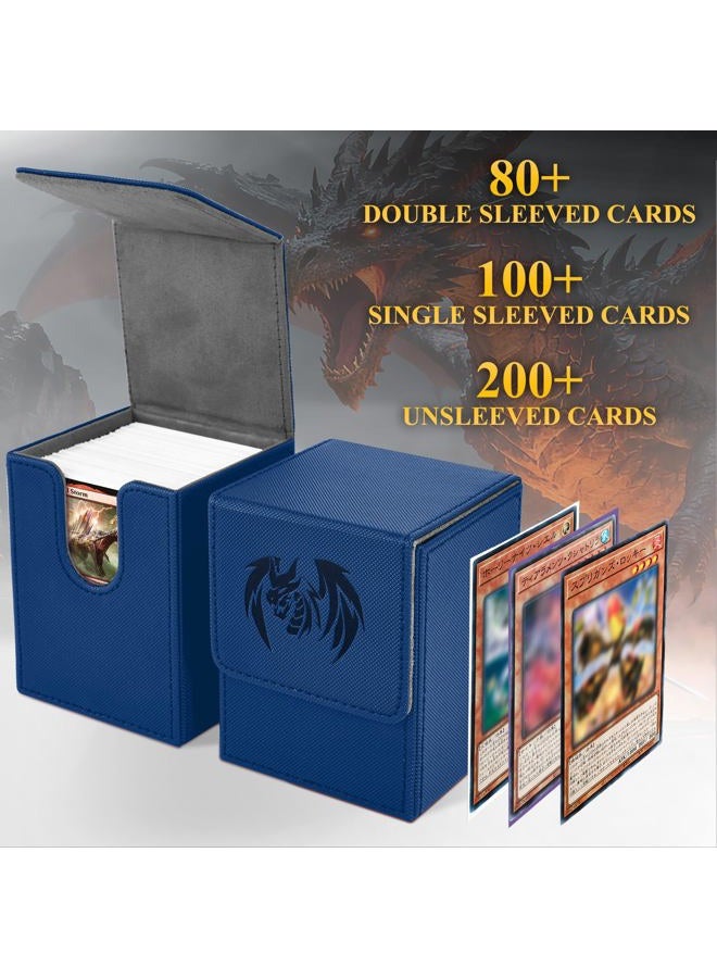 UAONO Card Deck Box for Yugioh MTG, 100+ Deck Case with 2 Dividers Fits TCG CCG PTCG, PU Leather Strong Magnet Card Storage Box Compatible with Magic Commander Trading Cards (Navy, Sky Dragon) - Image 2