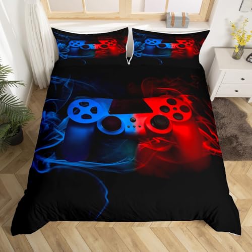 Erosebridal Game Bedding Set for Boys Twin Size,Teens Gamer Room Decor Duvet Cover,Child Gaming Console Comforter Cover,Kids Gamepad Video Games Joysticks Bedspreads Cover,Modern Retro Bedroom Decor Red Blue - Image 1