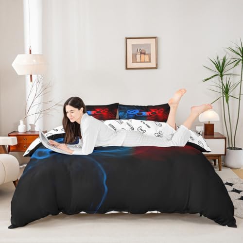Erosebridal Game Bedding Set for Boys Twin Size,Teens Gamer Room Decor Duvet Cover,Child Gaming Console Comforter Cover,Kids Gamepad Video Games Joysticks Bedspreads Cover,Modern Retro Bedroom Decor Red Blue - Image 5