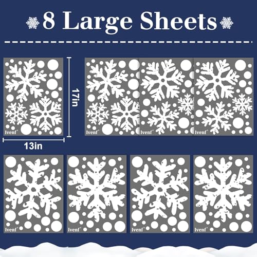 Ivenf Christmas Decorations Indoor Decor: 8 Sheets Extra Large White Snowflake Christmas Window Clings, Farmhouse Rustic Xmas Snowflake Decorations for Kids Home School Office Winter Holiday Party - Image 2